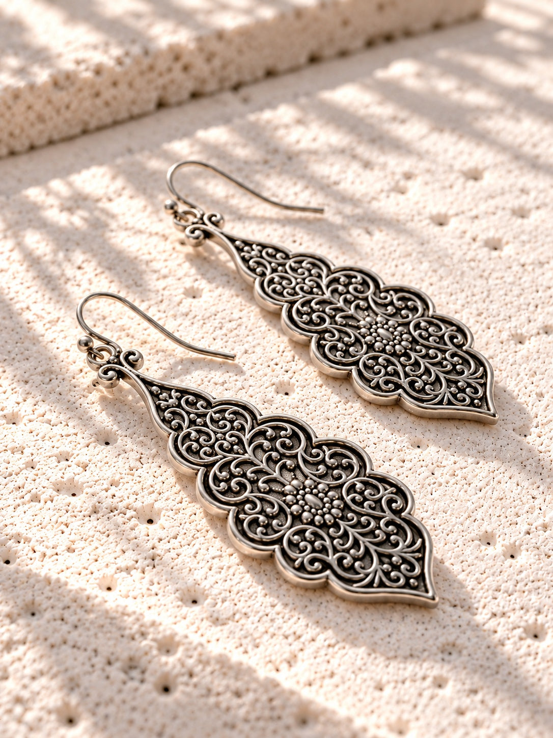 Niska Resin silver-tone filigree drop earrings – product view