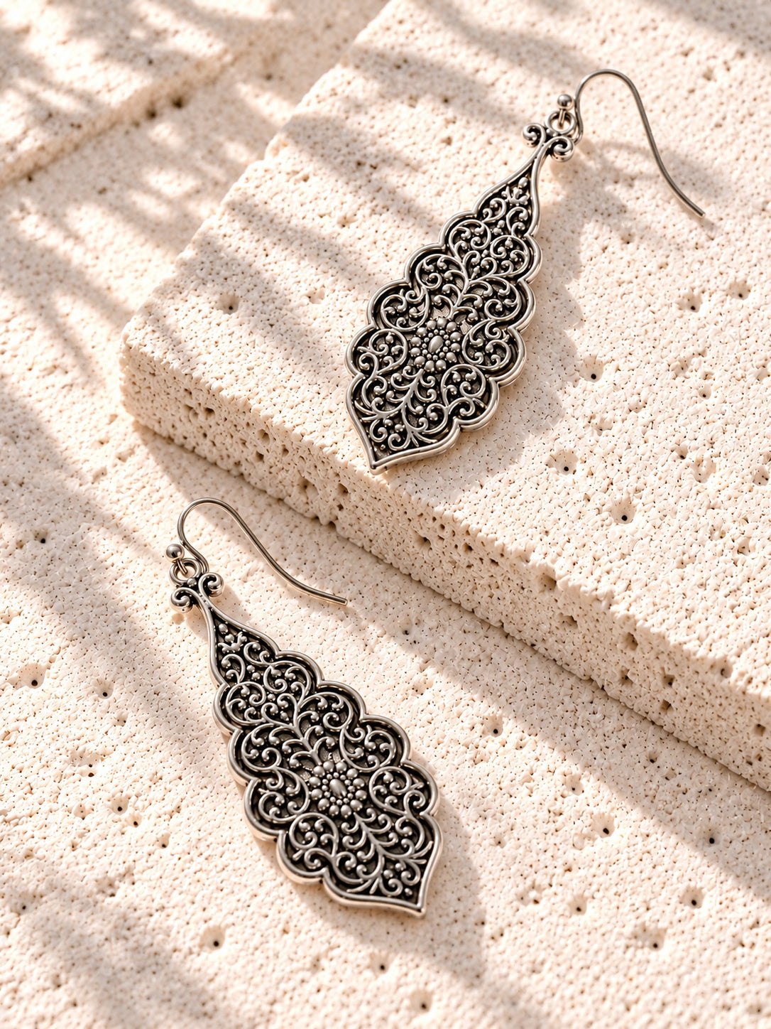 Niska Resin silver-tone filigree drop earrings – product view