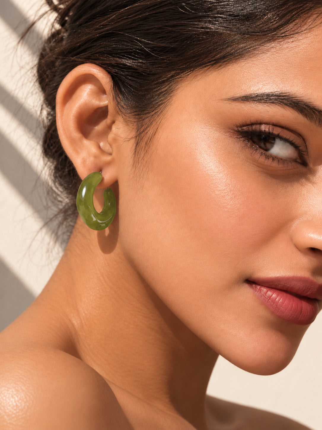 Olive green resin hoop earrings