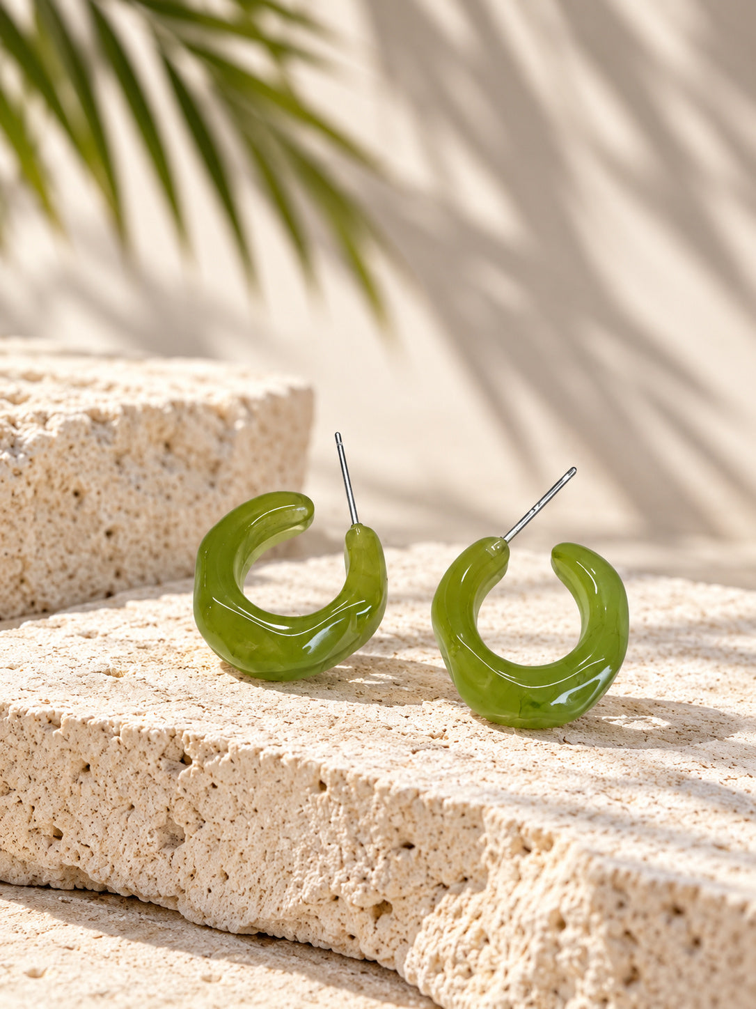 Olive green resin hoop earrings