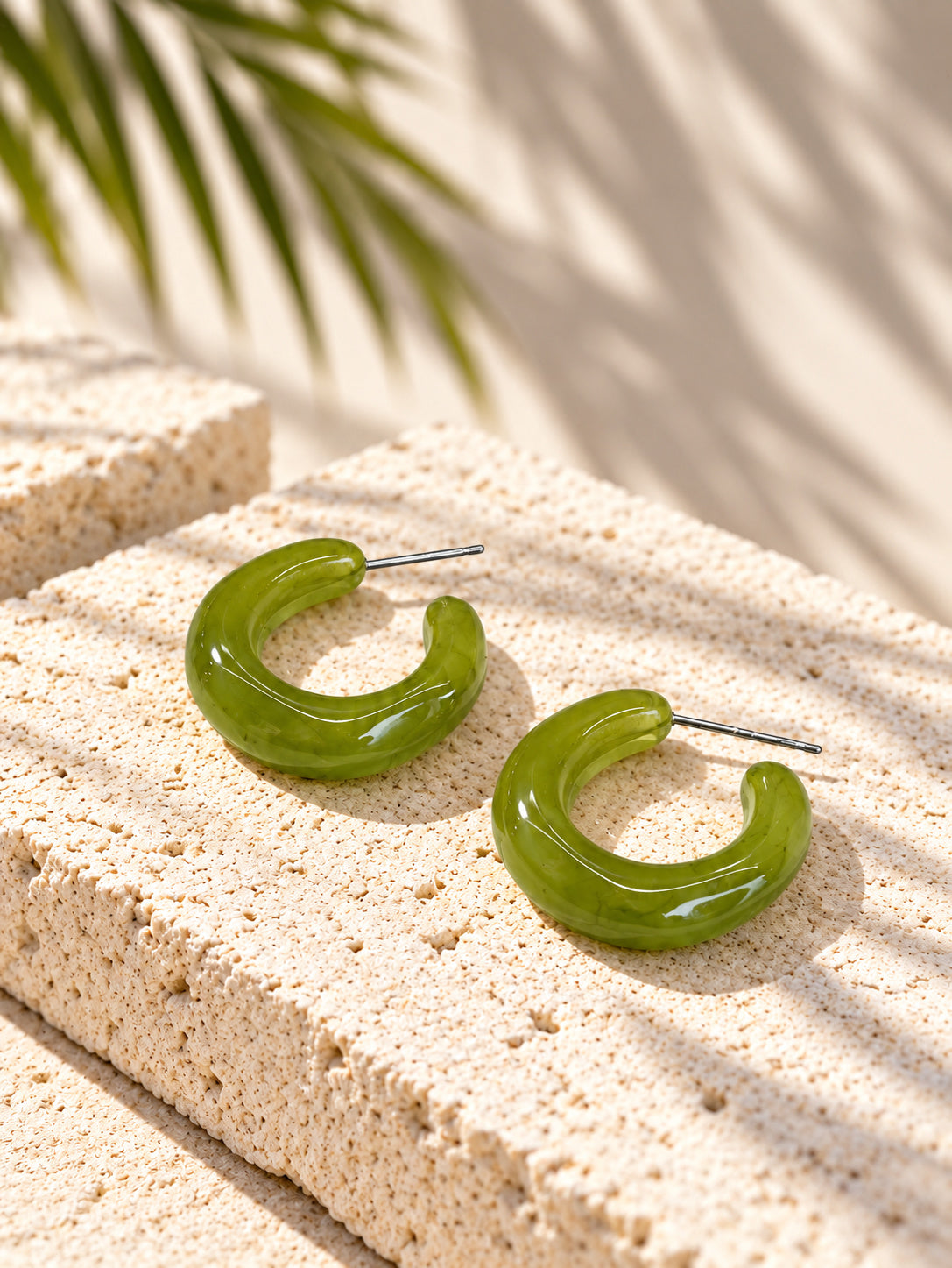 Olive green resin hoop earrings