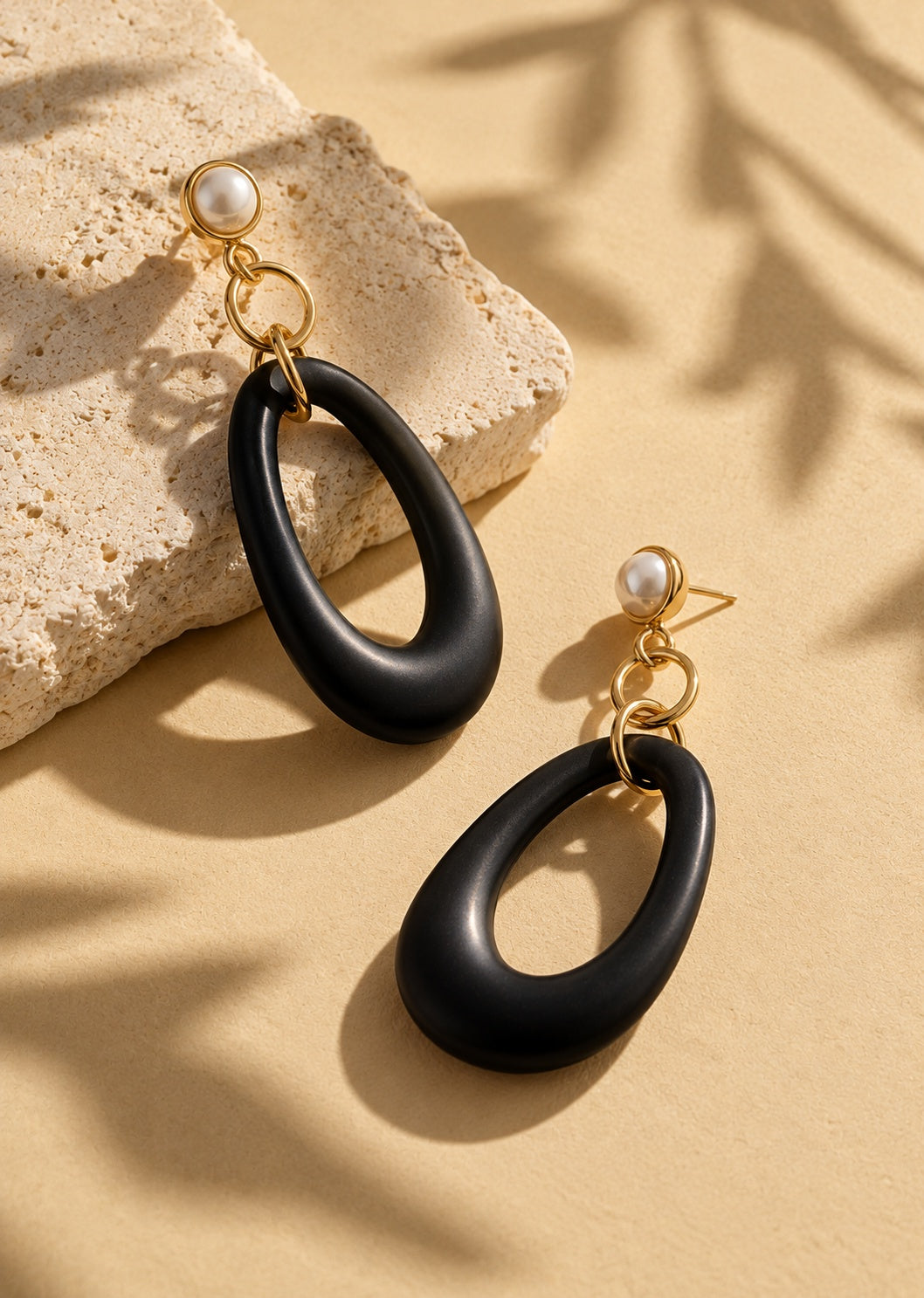 Black resin long earrings alternate angle