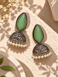 Monalisa green stone oxidized jhumka earrings top angle