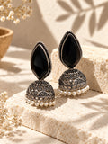 Monalisa stone oxidized jhumka earrings - view 1