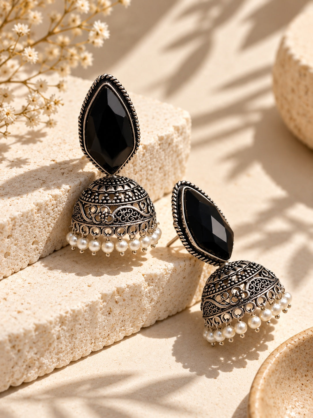 Monalisa stone oxidized jhumka earrings - view 2