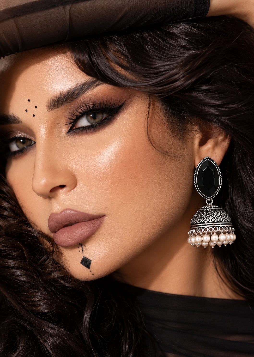 Monalisa stone oxidized jhumka earrings - view 7