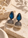 Monalisa blue stone oxidized jhumka earrings