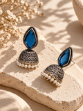 Monalisa blue stone oxidized jhumka earrings alternate angle