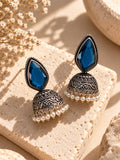 Monalisa blue stone oxidized jhumka earrings styled