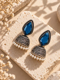 Monalisa blue stone oxidized jhumka earrings top angle