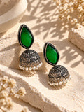 Monalisa green stone oxidized jhumka earrings