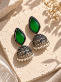 Monalisa green stone oxidized jhumka earrings