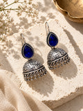 Monalisa Blue Stone Oxidized Jhumka Earrings flatshot