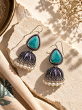 Monalisa turquoise stone oxidized jhumka earrings