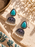 Monalisa turquoise stone oxidized jhumka earrings