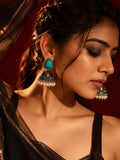 Monalisa turquoise stone oxidized jhumka earrings