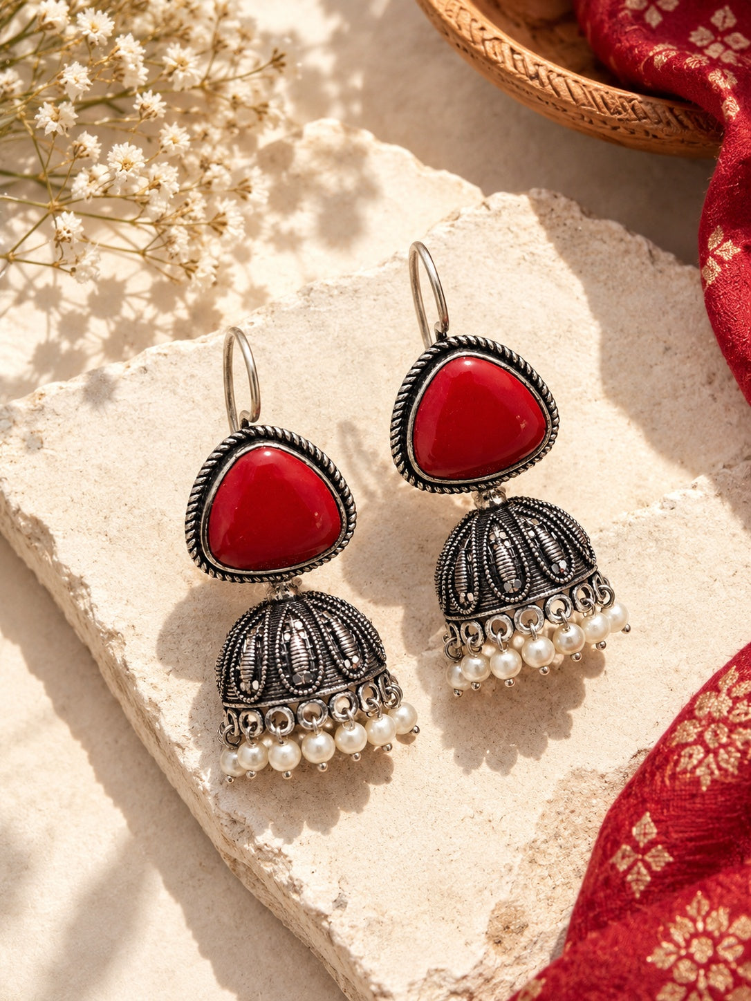 Niska Monalisa Stone Oxidized Jhumka Earrings
