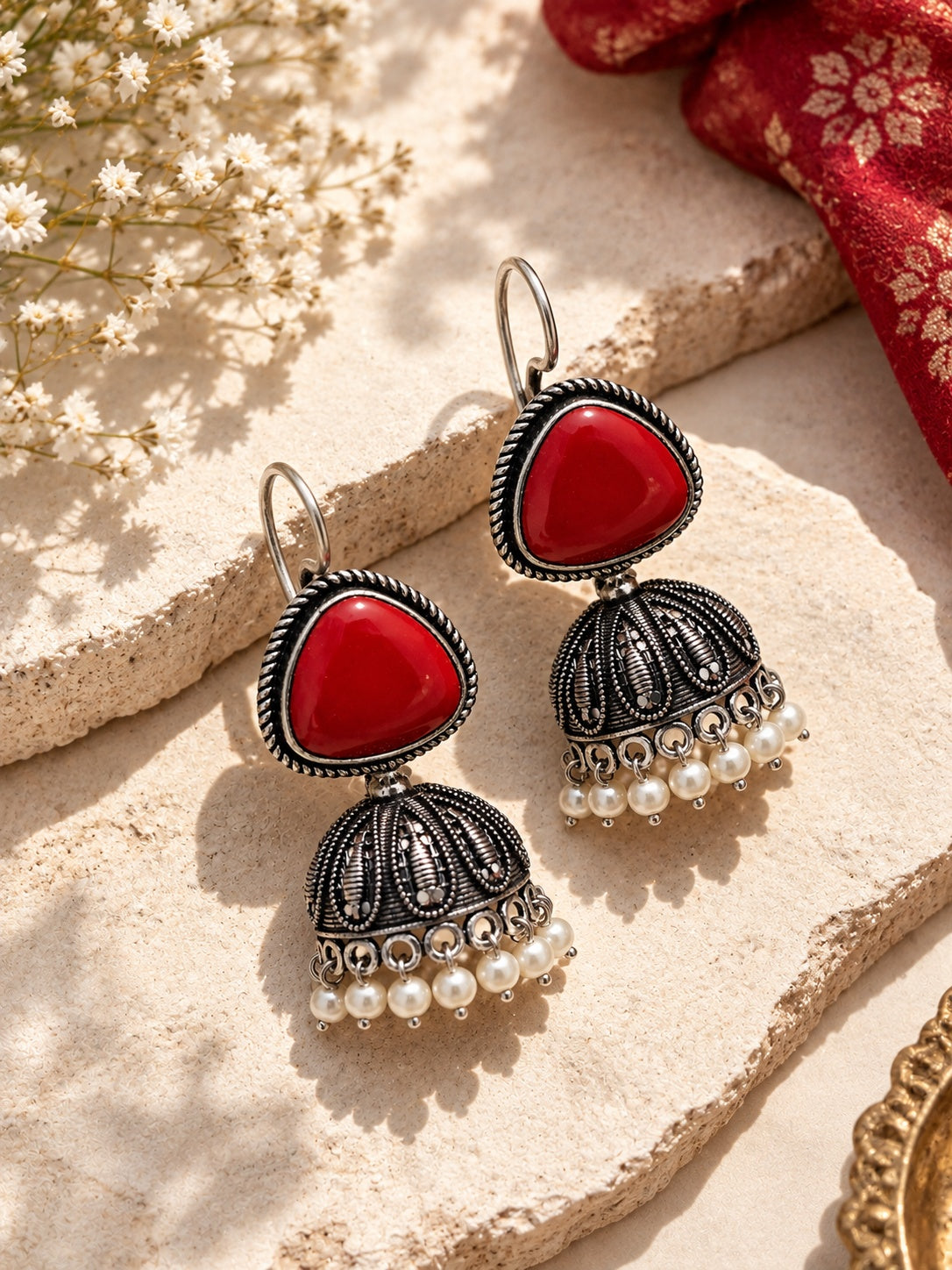 Niska Monalisa Stone Oxidized Jhumka Earrings