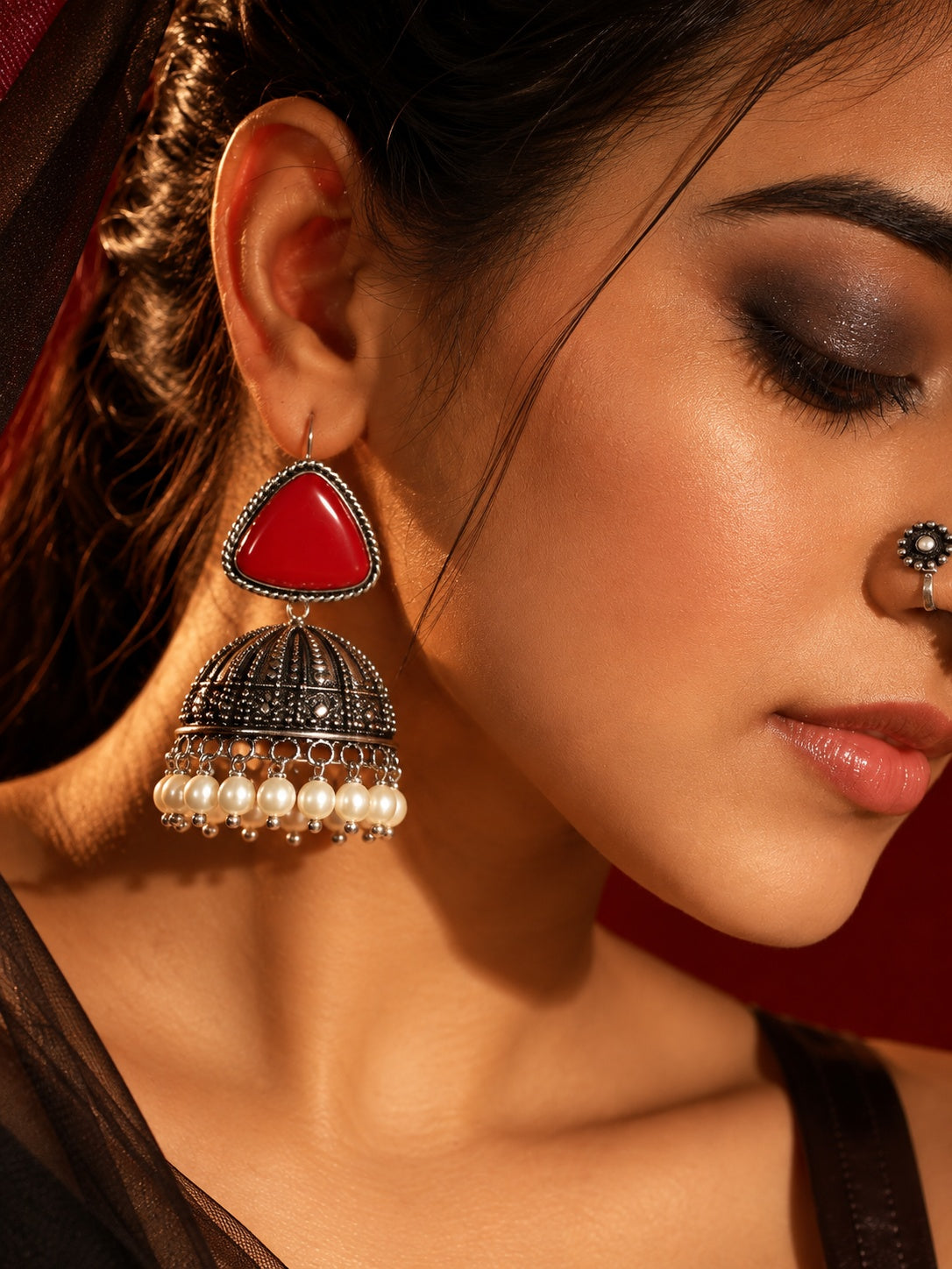 Niska Monalisa Stone Oxidized Jhumka Earrings