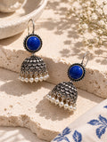 Monalisa blue stone oxidized silver jhumka earrings