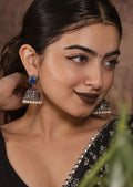 Monalisa blue stone oxidized silver jhumka earrings