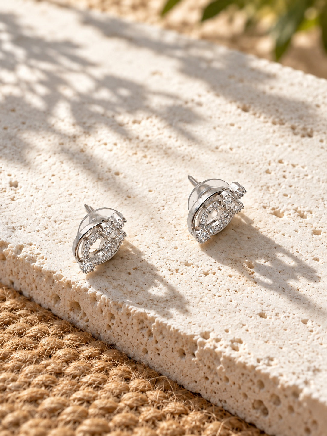 White AD Stone Silver Replica oval earrings – product view 5