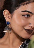 Monalisa blue stone oxidized silver jhumka earrings