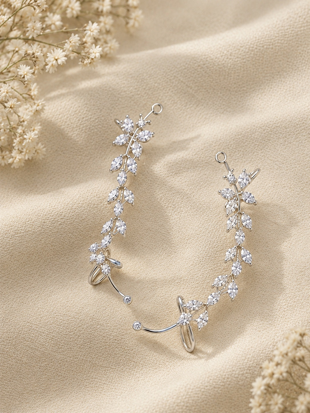ER26N10342 silver replica AD stone leaf vine ear cuff alternate angle