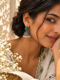 Monalisa green stone oxidised silver jhumka earring
