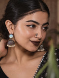 Monalisa oxidized silver jhumka model close-up