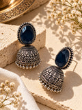 Monalisa Stone Silver Replica Jhumka - editorial angle 3
