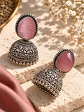Monalisa Stone Silver Replica Jhumka Earrings angled flat shot