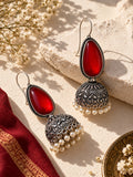 ER26N10357 Monalisa Stone Silver Replica jhumka earrings close up