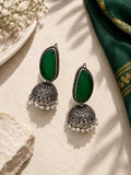 Monalisa Stone Silver Replica green jhumka flat lay
