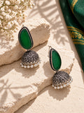 Monalisa Stone Silver Replica green jhumka close-up
