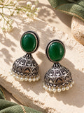 Monalisa Stone Silver Replica green jhumka earrings flat shot