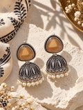 Monalisa Stone Silver Replica Jhumka Earrings flat lay