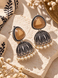 Monalisa Stone Silver Replica Jhumka Earrings close up