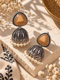 Monalisa Stone Silver Replica Jhumka Earrings editorial shot