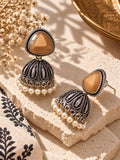 Monalisa Stone Silver Replica Jhumka Earrings styled shot