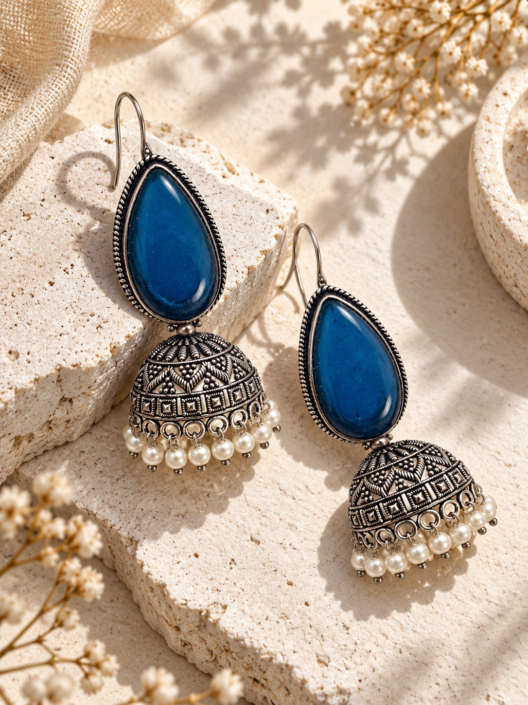 Niska Monalisa Stone Silver Replica blue jhumka styled product image