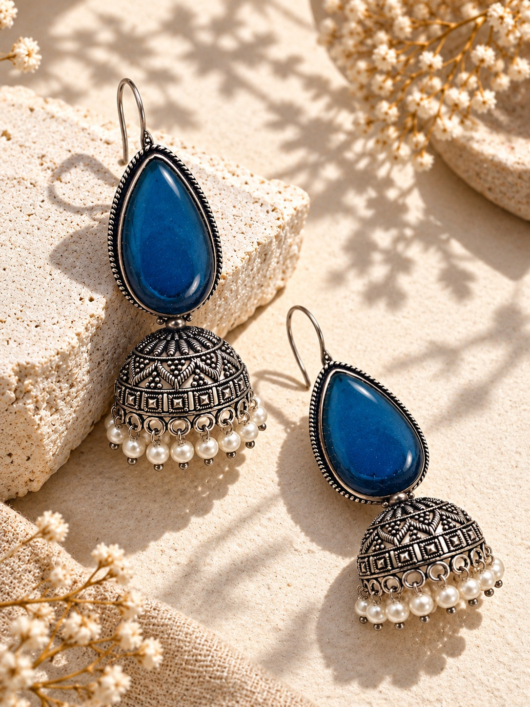 Niska Monalisa Stone Silver Replica blue jhumka product image
