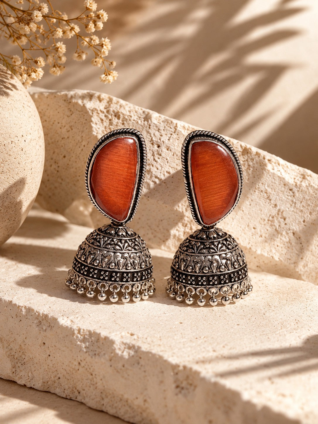 Niska Monalisa Stone Silver replica jhumka earrings worn by model