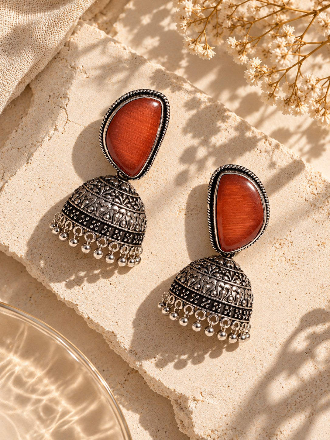 Niska Monalisa Stone Silver replica jhumka earrings product view