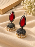 Niska red Monalisa Stone Silver replica jhumka earrings with pearl fringe