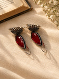 Niska red Monalisa Stone Silver replica jhumka earrings with pearl fringe