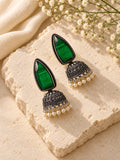 Niska green Monalisa Stone Silver replica pearl fringe jhumka earrings view 4