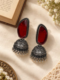 Red Monalisa Stone Silver replica jhumka earrings by Niska — campaign view 2
