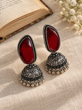 Red Monalisa Stone Silver replica jhumka earrings by Niska — campaign view 3