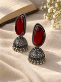 Red Monalisa Stone Silver replica jhumka earrings by Niska — campaign view 4